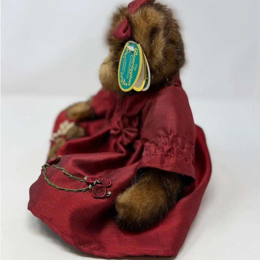 The Bearington Collection Greta Garland Shiny Red Dress Bows Flowers w/Ornament